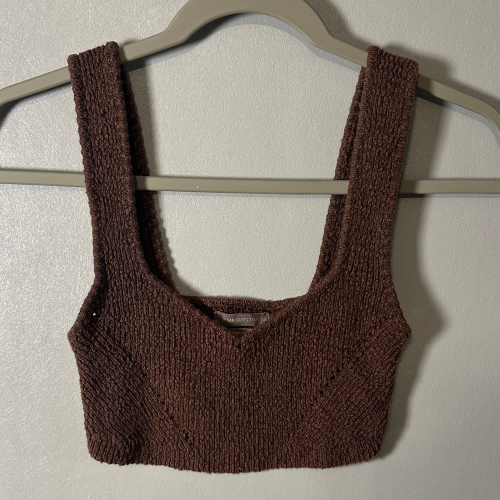 Urban Outfitters Brown Textured Knit Cropped Tank Top Sleeveless Bralette Style